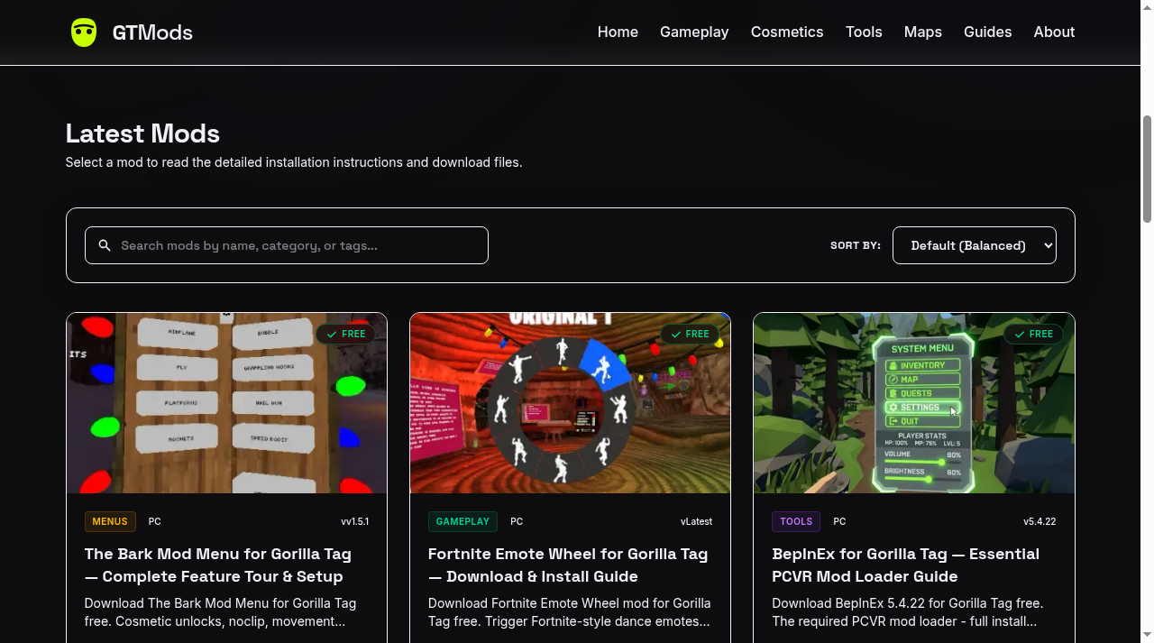 GTMods - Gorilla Tag Mods & Install Guides screenshot