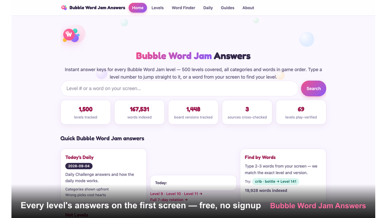 Bubble Word Jam Answers screenshot